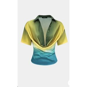 Micas Draped Neck Top Green Yellow And Blue Size 0XL